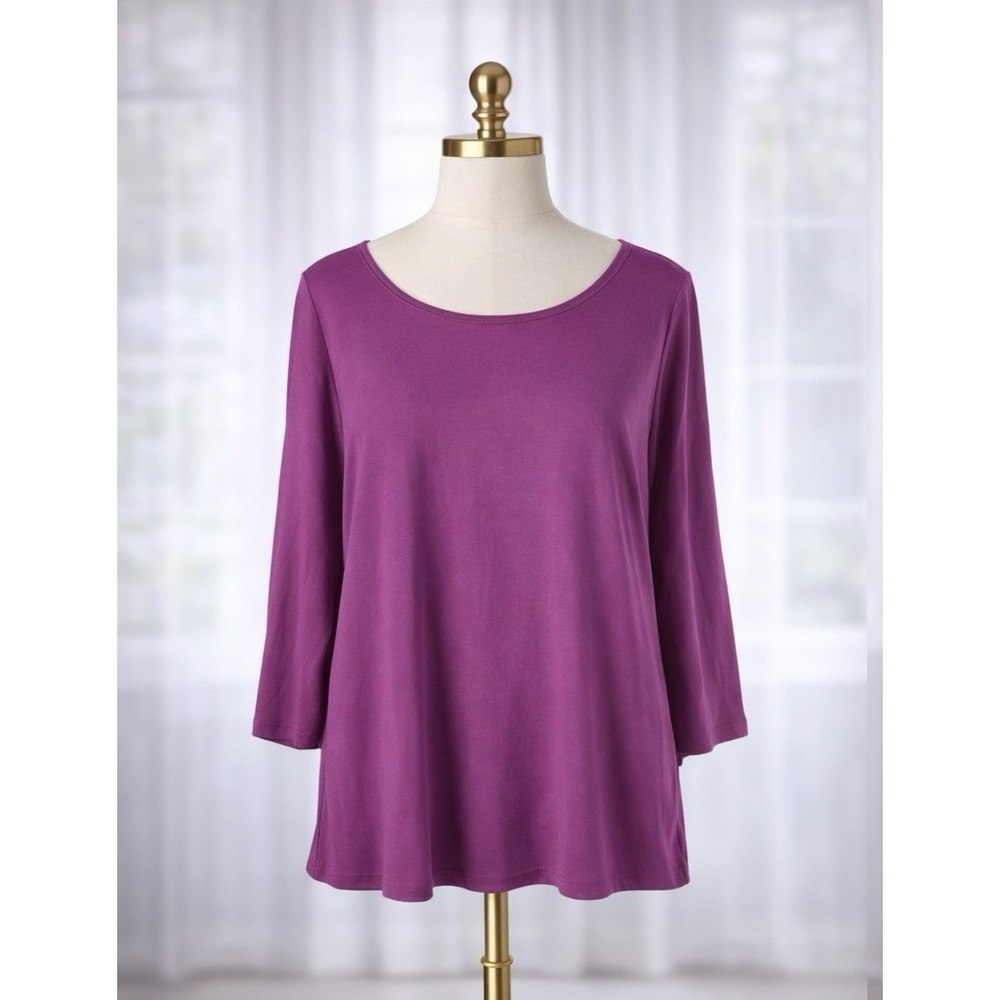Talbots Tee 100% Pima Cotton T-Shirt Boat Neck 3/4 Sleeve Fuchsia Pink Luxe‎ 2XP